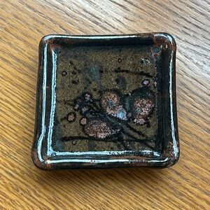 Vintage Handmade Footed Art Pottery Tea Bag Holder Trinket Jewelry & Ring Dish